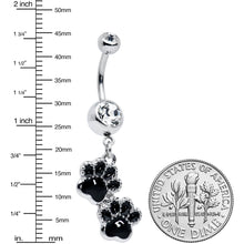将图片加载到图库查看器,Clear Gem Textured Black Paw Print Dangle Belly Ring