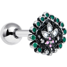 Load image into Gallery viewer, 16G 1/4 Stylized Pink Green Abstract Leaf Cartilage Tragus Earring