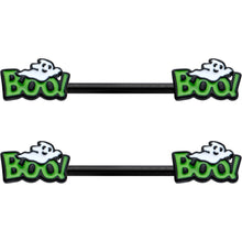 Load image into Gallery viewer, 14G 9/16 Black Boo Smile Ghost Halloween Barbell Nipple Ring Set
