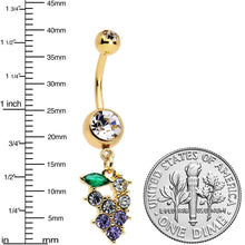 Load image into Gallery viewer, Clear Purple CZ Gem Gold Tone Bunch Grapes Dangle Belly Ring