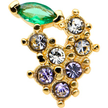 Load image into Gallery viewer, 20G 1/4 Clear Purple CZ Gem Gold Tone Bunch Grapes Nose Bone