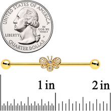 Load image into Gallery viewer, 14G Clear Gem Gold Tone Beauty Bee Industrial Barbell 38mm