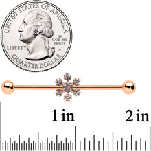 Load image into Gallery viewer, 14G Rose Gold Hue Snowflake Christmas Industrial Barbell 38mm