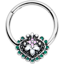 将图片加载到图库查看器,16G 3/8 Stylized Pink Green Abstract Leaf Hinged Segment Ring