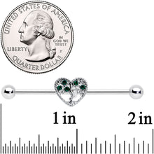 Load image into Gallery viewer, 14G Green Gem Heart Tree Valentines Day Industrial Barbell 38mm