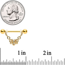 Load image into Gallery viewer, 14G 5/8 Clear Gem Gold Tone Chain Dangle Barbell Nipple Ring Set