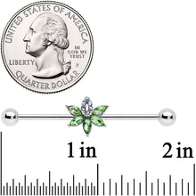 Load image into Gallery viewer, 14G Aurora Green Gem Pot Leaf Industrial Barbell 38mm