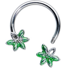 Load image into Gallery viewer, 16G 3/8 Green Gem Texture Loopy Pot Leaf Horseshoe Curved Barbell