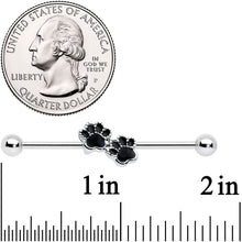 Load image into Gallery viewer, 14G Textured Black Paw Prints Industrial Barbell 38mm