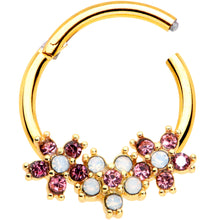 Load image into Gallery viewer, 16G 3/8 White Faux Opal Gold Hue Bunch Flower Hinged Segment Ring