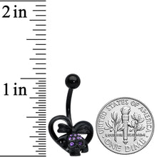 Load image into Gallery viewer, Purple Gem Black Heart Skull Bow Valentines Day Belly Ring