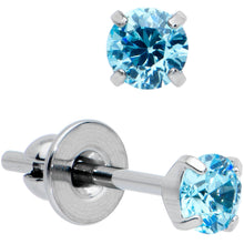 Load image into Gallery viewer, 3mm Blue CZ Gem Implant Grade Titanium Stud Earrings