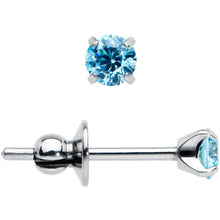 Load image into Gallery viewer, 3mm Blue CZ Gem Implant Grade Titanium Stud Earrings