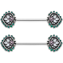 Load image into Gallery viewer, 14G 9/16 Stylized Pink Green Leaf Barbell Nipple Ring Set