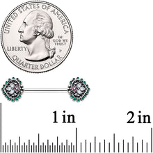 Load image into Gallery viewer, 14G 9/16 Stylized Pink Green Leaf Barbell Nipple Ring Set
