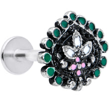 Load image into Gallery viewer, 16G 5/16 Stylized Pink Green Abstract Leaf Labret Monroe Tragus