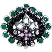 Load image into Gallery viewer, 16G 5/16 Stylized Pink Green Abstract Leaf Labret Monroe Tragus