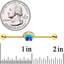 Load image into Gallery viewer, 14G Gold Tone Rainbow Scallop Shell Industrial Barbell 38mm
