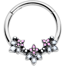 Load image into Gallery viewer, 16G 3/8 Pink White Abstract Leaf Hinged Segment Ring
