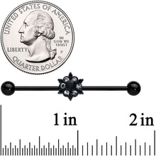 Load image into Gallery viewer, 14G Clear CZ Gem Black Abstract Sun Industrial Barbell 38mm