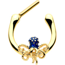Load image into Gallery viewer, 16G 5/16 Gold Tone Textured Blue Octopus Cartilage Clicker