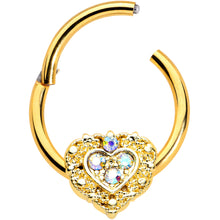 将图片加载到图库查看器,16G 3/8 Aurora Gem Gold Tone Baroque Heart Hinged Segment Ring