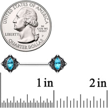 将图片加载到图库查看器,14G 9/16 Blue Gem Rhombus Retro Barbell Nipple Ring Set