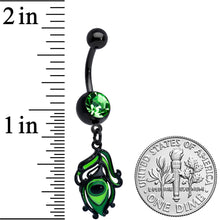 将图片加载到图库查看器,Green Gem Black Striking Peacock Feather Dangle Belly Ring