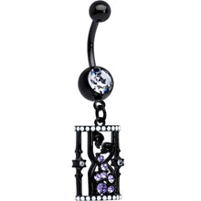 Load image into Gallery viewer, Clear Purple Gem Black Gothic Skull Hourglass Dangle Belly Ring