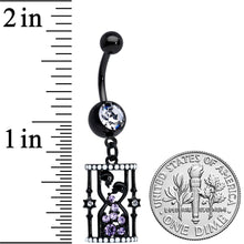 Load image into Gallery viewer, Clear Purple Gem Black Gothic Skull Hourglass Dangle Belly Ring
