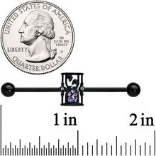 Load image into Gallery viewer, 14G Clear Purple Gem Black Goth Hourglass Industrial Barbell 38mm