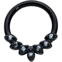 Load image into Gallery viewer, 16G 5/16 Vitrail CZ Gem Black Seven Leaf Hinged Segment Ring