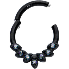 Load image into Gallery viewer, 16G 5/16 Vitrail CZ Gem Black Seven Leaf Hinged Segment Ring