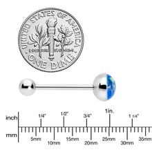Load image into Gallery viewer, Blue Faux Opal Disc Top Barbell Tongue Ring