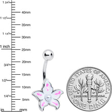 Load image into Gallery viewer, White Pearlescent Center Pink White Flower Belly Ring