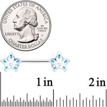 Load image into Gallery viewer, 14G 9/16 Pearlescent Orb Flower Blue Barbell Nipple Ring Set