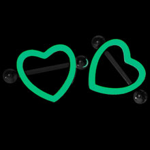 Load image into Gallery viewer, 14G 5/8 Black Heart Valentine Glow in the Dark Nipple Shield Set
