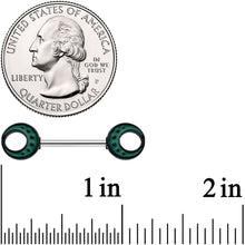 Load image into Gallery viewer, 14G 9/16 Deep Green Moon Glow in the Dark Barbell Nipple Ring Set
