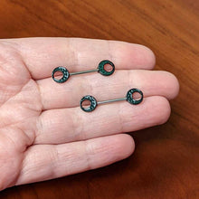 Load image into Gallery viewer, 14G 9/16 Deep Green Moon Glow in the Dark Barbell Nipple Ring Set