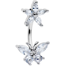 Load image into Gallery viewer, Clear CZ Gem Flower Butterfly Double Mount Belly Ring