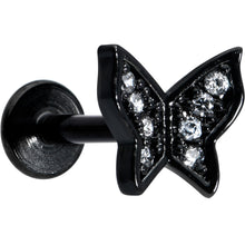 Load image into Gallery viewer, 16G 5/16 Clear Gem Black Butterfly Internal Thread Labret Tragus