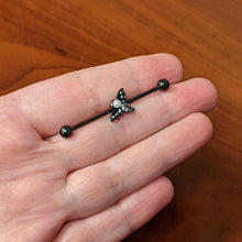 Load image into Gallery viewer, 14G Faux Pearl Black Bat Halloween Industrial Barbell 38mm