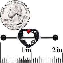 Load image into Gallery viewer, 14G Red Gem Black Heart Steampunk Skeleton Industrial Barbell 38mm