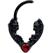 Load image into Gallery viewer, 16G 3/8 Red Gem Black Steampunk Skeleton Heart Cartilage Clicker