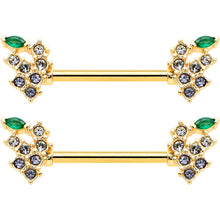 Load image into Gallery viewer, 14G 9/16 Clear CZ Gem Gold Tone Bunch Grapes Nipple Ring Set