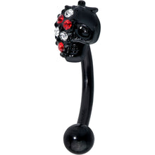 Load image into Gallery viewer, 16G 5/16 Red Clear Gem Black Skull Halloween Curved Eyebrow Ring