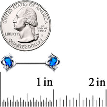 Load image into Gallery viewer, 14G 9/16 Clear Blue Gem Oval Swirl Barbell Nipple Ring Set