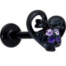 Load image into Gallery viewer, 16G 5/16 Purple Gem Black Skull Heart Bow Labret Monroe Tragus