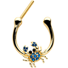 Load image into Gallery viewer, 16G 5/16 Blue Black Gem Gold Tone Blue Crab Cartilage Clicker