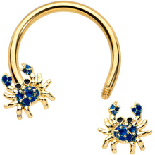 Load image into Gallery viewer, 16G 3/8 Gold Tone Blue Crab Nautical Horseshoe Circular Barbell